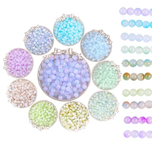 500 Pcs 8mm Perles de Pierres Précieuses Naturelles,10 Styles Rond Naturel Perles en Vrac Lisse perles en verre pour Bracelet à Bricoler Soi-Même Colliers Fabrication de Bijoux