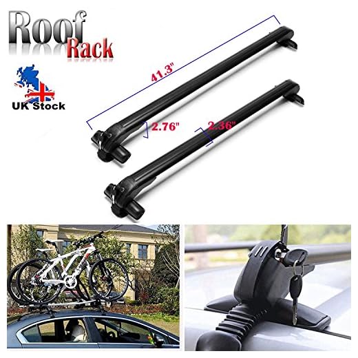 Barra de techo universal de aluminio de 109,22 cm para coches, barra transversal de equipaje de carga con cerradura antirrobo