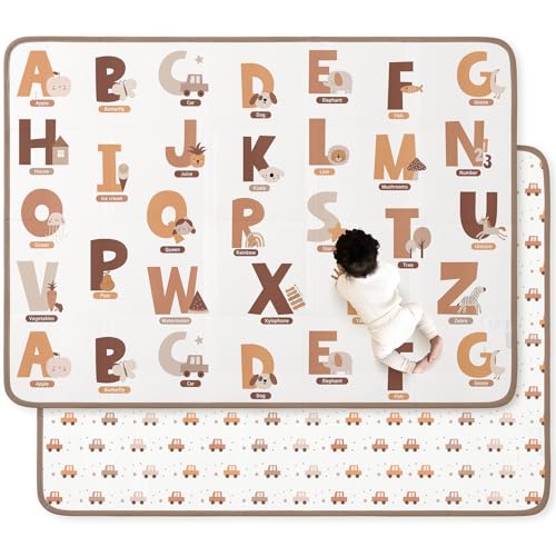 Image of Mamatepe Foldable Baby Play Mat, 71" X 55" Waterproof Double-Sided Cushioned Activity Play Mat, Soft Lightweight Foam Playmat with Fold-Up Sides, Non Slip Crawling & Playing for Infants and Toddler, Alphabet