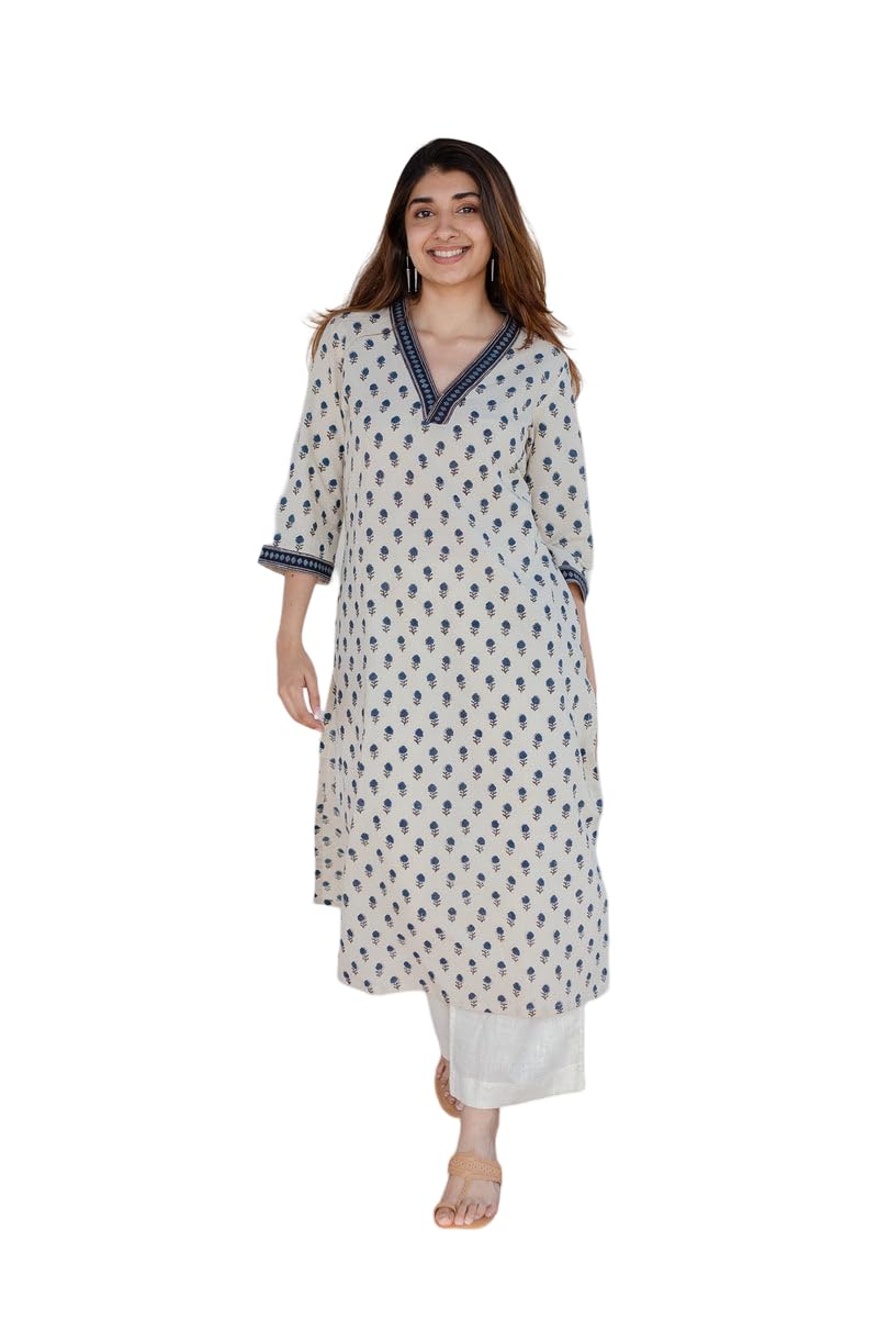 sangouri Women's Viscose Rayon Printed A-Line Kurta – 3/4 Sleeve Ethnic Tunic for Casual Long Kurta 1061-picture-22
