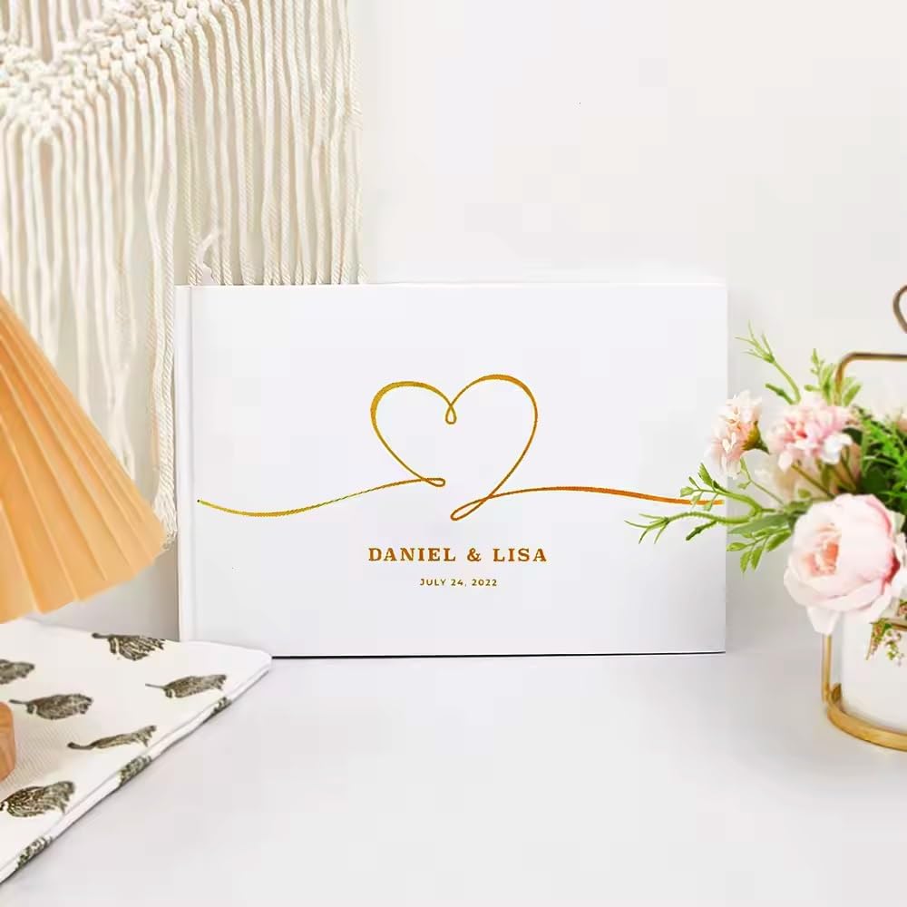 Libro degli ospiti personalizzato per matrimonio con nome e data personalizzati, elegante e semplice, ricordo per addio al nubilato, ricevimento di nozze, libro firmato per gli ospiti