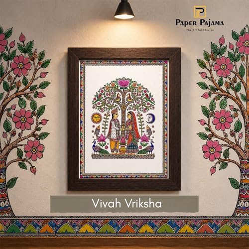 Image of PAPER PAJAMA Wedding Wall Art for Living Room | Madhubani Marriage Ceremony Painting | Traditional Mithila Folk Art Framed Decor for Home, Bedroom & Office (10x13 Inches)