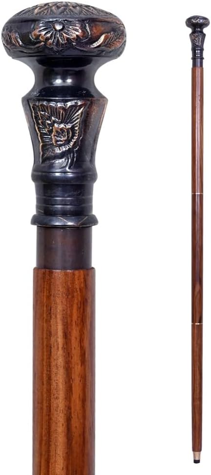 Handcrafted Vintage Brass Handle Victorian Style Wooden Walking Stick Cane – Detachable Travel Cane, Antique Finish Mobility Aid, Ideal Gift for Men & Women
