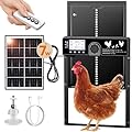 7W Solar Powered Automatic Large Chicken Coop Door with 4 Mode LCD Display, 49ft Remote Control, Timer, Light Sensor, USB-C Charger, Weatherproof Aluminum Alloy Door Applicable to Poultry Duck Coop