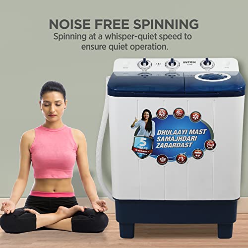Image of Intex 6.5 KG Semi Automatic Top Loading Washing Machine Appliance with Air Dry Technology (Transparent Lid, Blue and White, SA65NBPT)