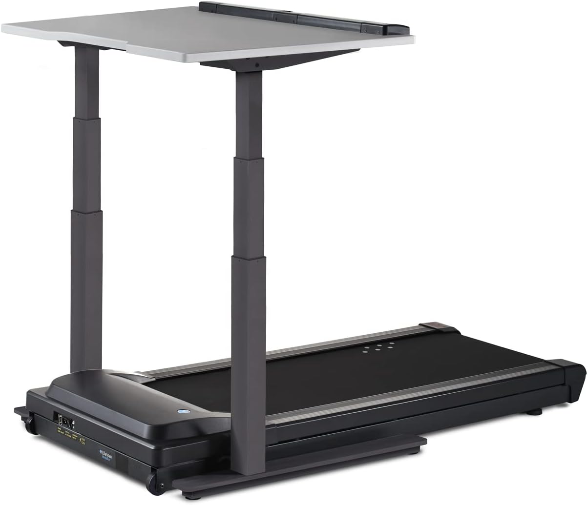 LifeSpan Fitness TR1200-Power (DT7) Treadmill Desk | Walking Treadmill with 38" Electric Height Adjusting Desk with Gray Top and Charcoal Frame