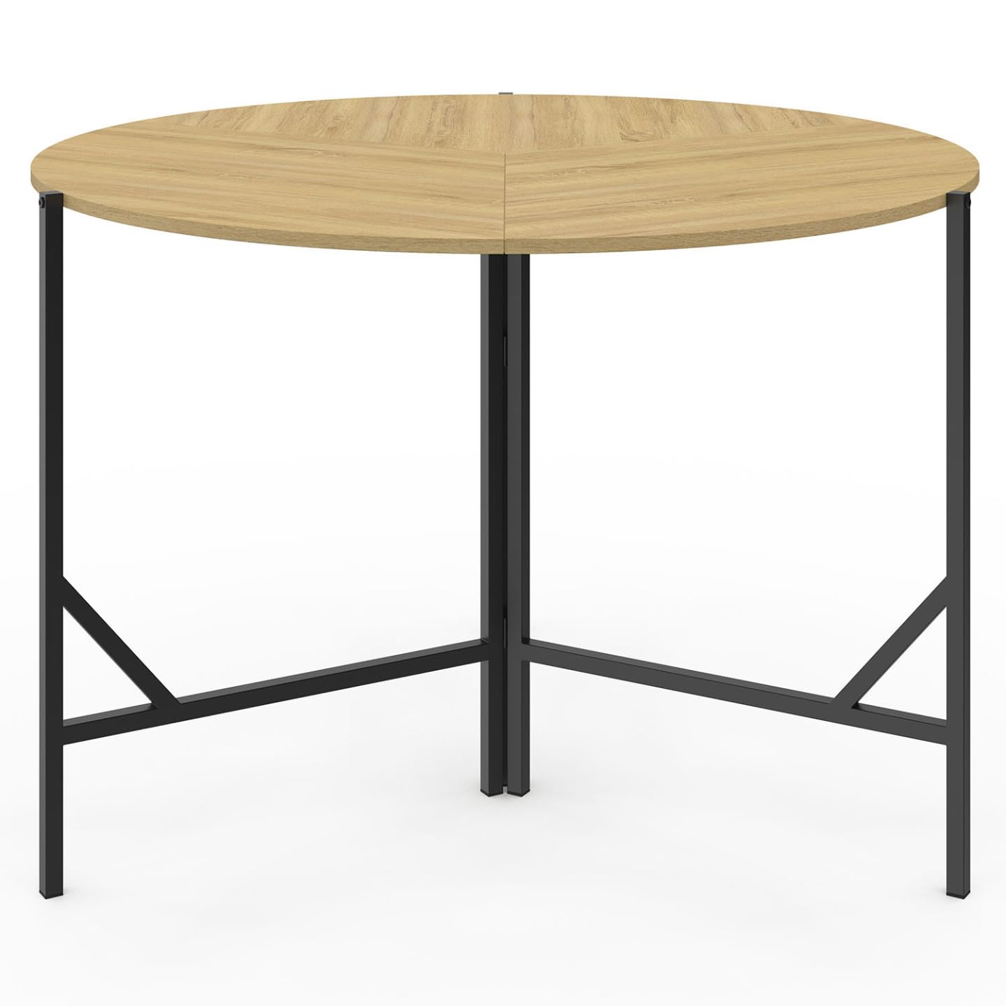 IDMarket - Tavolo da pranzo rotondo pieghevole YAEL per 4 persone, legno e nero, design industriale, 110 cm