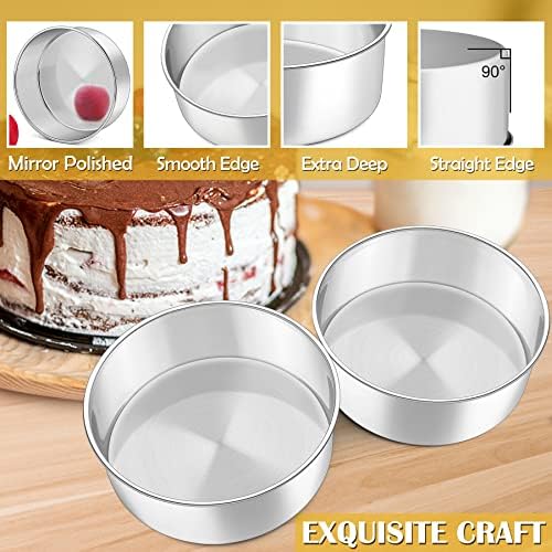 HaWare 8 Inch Deep Cake Tin, Stainless Steel Round Baking Pan Set of 2, Birthday Wedding Deep Layer Cake Tin for Baking Roasting Serving, Healthy & Non-Toxic, Mirror Polished & Dishwasher Safe (20cm)