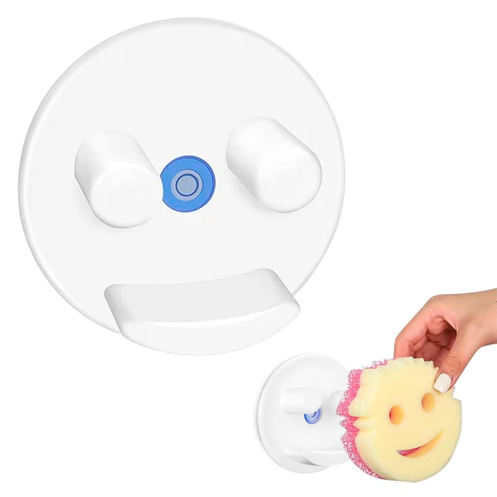 Sponge Holder for Kitchen Sink,Smiley Face Suction Cup Sponge Caddy with Strong Suction,Easy Install Scrub Holder for Round Daddy Mommy Sponges,Space-Saving Sink Organizer for Cleaning,Cute Design