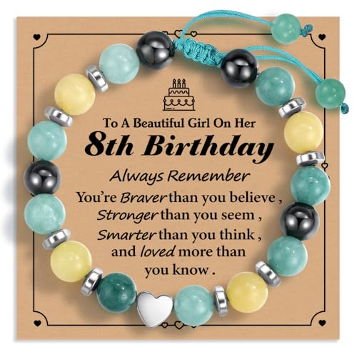 Image of Adjustable Nature Stone Heart Bracelet Birthday Gifts for age: 5-9 Year Old Daughter Daughter Big Sister Teen Girls Granddaughter Niece, Birthday Christmas Gifts for Boy, Nephew, Grandson-65 (8 years)