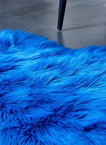 EasyJoy Ultra Soft Fluffy Rugs Faux Fur Rug Chair Cover Seat Pad Fuzzy Area Rug for Bedroom Floor Sofa Living Room (2 x 3 ft Sheepskin, Navy Blue) - Thumbnail 7