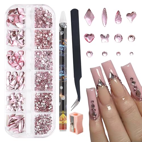 SUTOKAKA 3D Nail Rhinestone Kit 12 Shape Gems with Tools