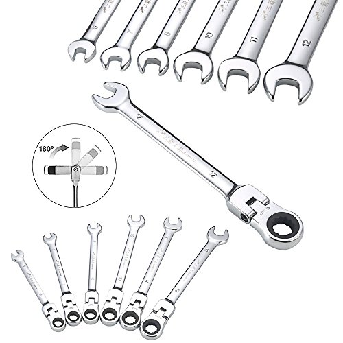 KISENG Ratcheting Wrench Set, Flexible Pivoting Head Ratchet Combination Spanner Wrench Garage Metric Tool 6pcs a Set 6mm-12mm - Thumbnail 3