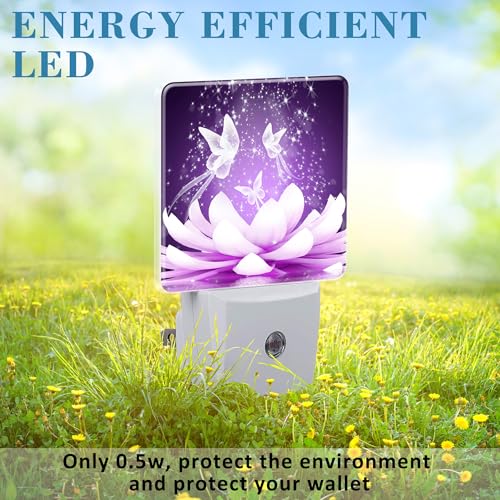 Image of Beautiful Lotus Flower and Butterfly Night Light Plug into Wall with Dusk to Dawn Sensor Cute Nightlight for Kid Girls Boys Women Men Room Decor, Hallway, Kitchen, Bathroom, Nursery, Stairs