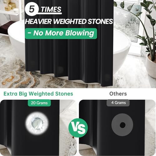 Image of AmazerBath Plastic Shower Curtain Liner, 72 x Inches EVA 8G Heavy Duty Black Waterproof Weighted Thick Bathroom with 3 Clear Weights and 12 Rustproof Grommet Holes