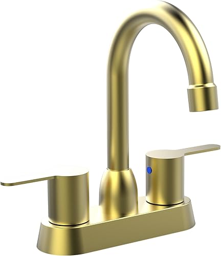 Grifo de lavabo de baño negro mate de 2 manijas - Juego central de boquilla giratoria de arco alto de 360 grados - Grifo de tocador de 4 pulgadas -