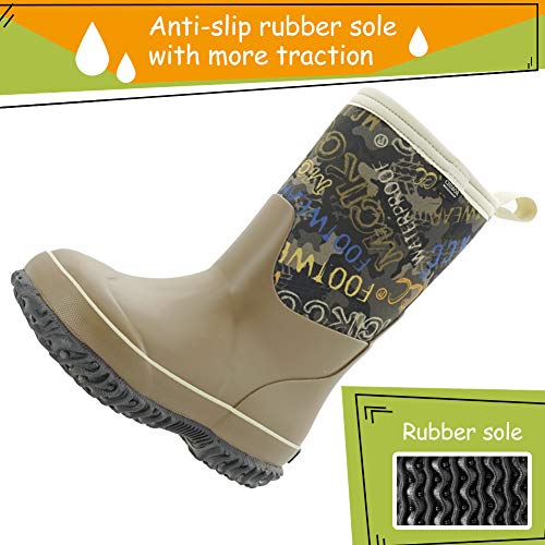 Cnsbor Rain Boots, Kids Rubber Boots For Snow, Rain, Muck, Waterproof, Insulated, Anti-Slip, Neoprene Boots For Youth Toddler Boy Girl, Green Size 3 #TOP3