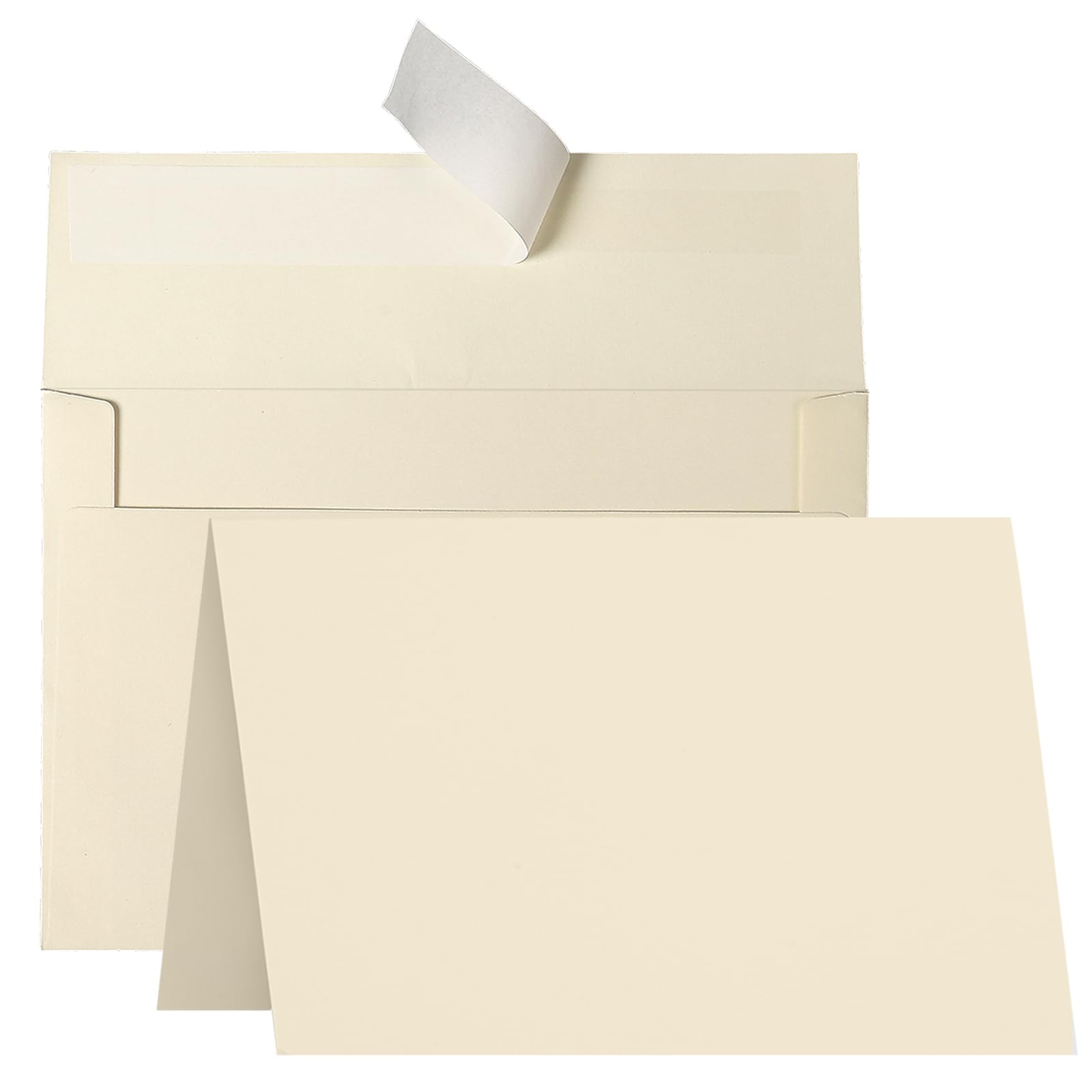 Biglietti e buste pieghevoli color crema 10 x 15 cm, confezione da 100 biglietti color avorio Goefun da 10 x 15 cm e buste A6 autosigillanti per inviti, matrimoni, biglietti di auguri fai da te