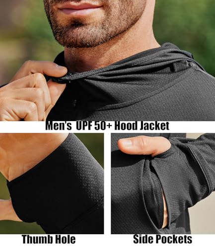 Men's UPF 50+ Full Zip Up Sun Protection Hoodie Jacket Long Sleeve Lightweight UV Shirts for Men Hiking Fishing3