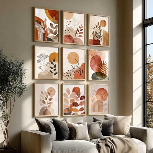 Image of kotart Aesthetic Boho Floral Painting Wall Art Home Decoration | Abstract Floral Aesthetic Paintings With Frame For Living Room Bed Room Hotel Wall Decor Digital Reprint Set of 9 (13X17 inch)