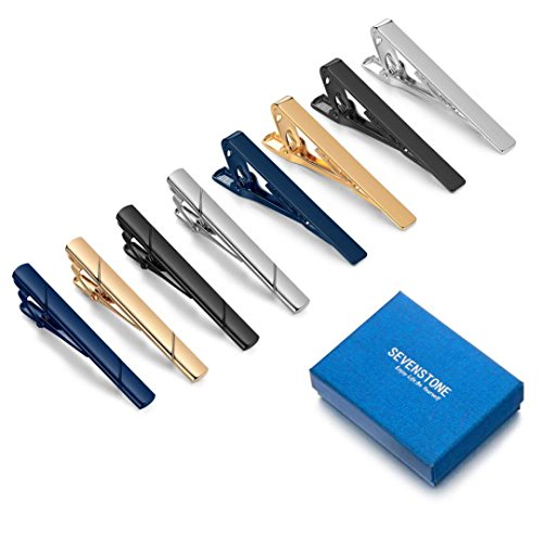 SEVENSTONE 8Pcs Tie Clips for Men Tie Pin Set Ties Necktie Business Bar Clips