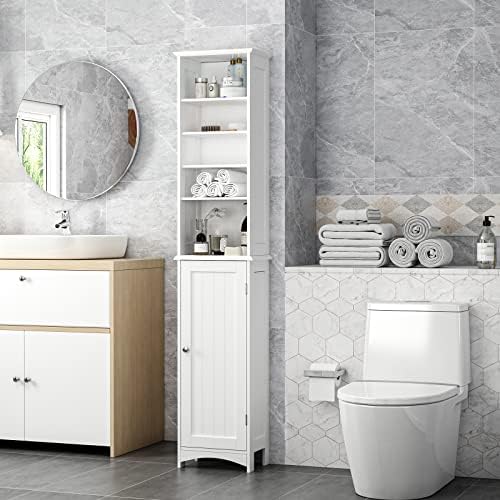 Armoire D'angle Haute Blanche – 30x30x180 Cm – 5 étagères – Pour Salle De Bain, Cuisine