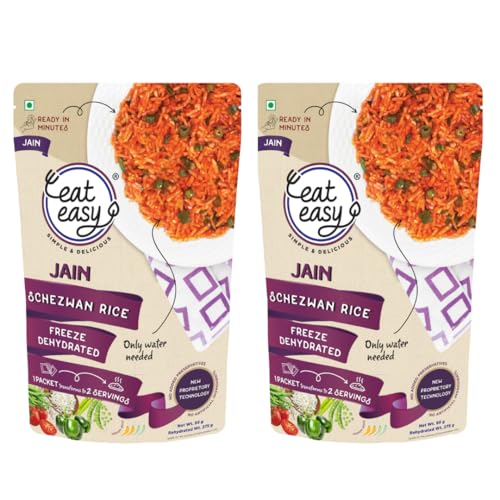 Image of Eat Easy Ready to Eat Jain Schezwan Rice - 95g Each (Pack of 2) | No Garlic & Onion, No Moisture, Freeze Dehydrated, Instant Chinese Style Veg Rice for Quick Lunch, Dinner | No Preservatives | Just Add Hot Water