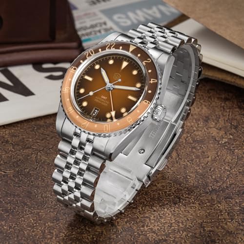Image of watchdives GMT Watches for Men, WD6542 Men Watch NH34 Automatic Wristwatch 38mm Bubble Domed Sapphire Crystal Watches 100M Waterproof Watch
