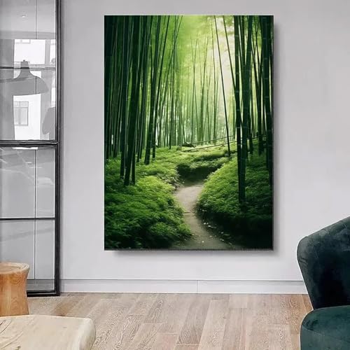 Affiche d'art mural paysage vert toile 40x60cm cadre noir art moderne