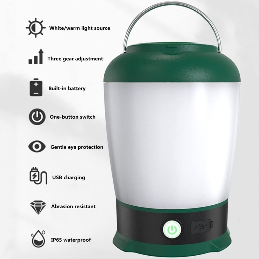 Linterna LED de camping – Luz portátil recargable por USB, lámpara impermeable con 6 modos para emergencia, pesca, senderismo, cortes de energía