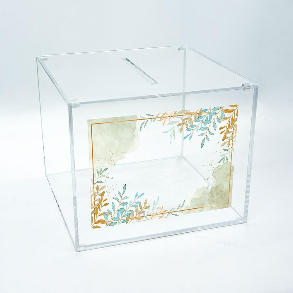 DesignPlex Scatola in plexiglass trasparente per regali in contanti e biglietti per il matrimonio personalizzata. Spessore plexiglass: 3-4 mm. Dimensioni: L 25 x P 25 x H 25 cm o Personalizzate.