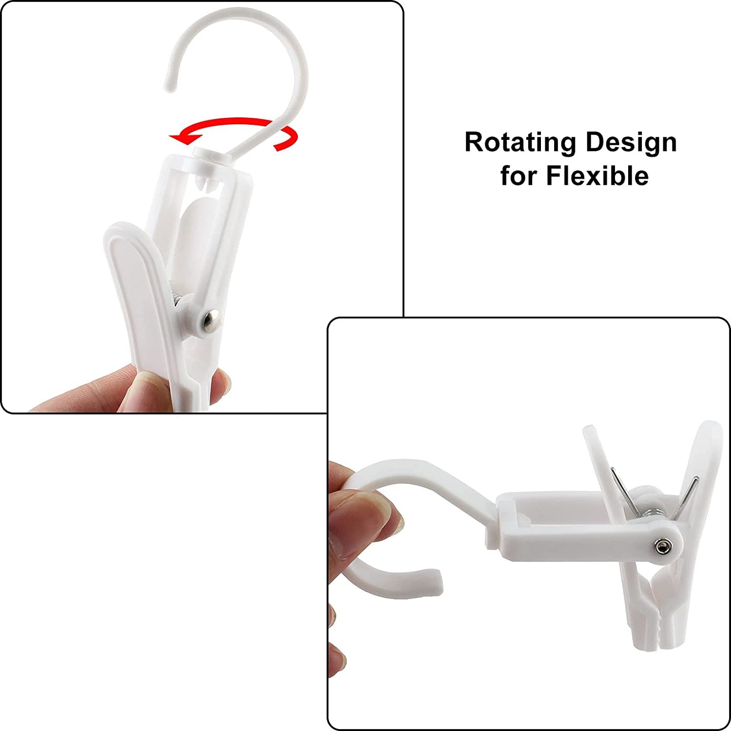 SYOSI Laundry Hooks Clip Plastic Clothes Pins Super Strong Hanger Clips Swivel Hooks Clip for Clothing Store Home Office Workshop Swivel Laundry Clips Curtain Clips Clothes Pins White Black 20 PCS