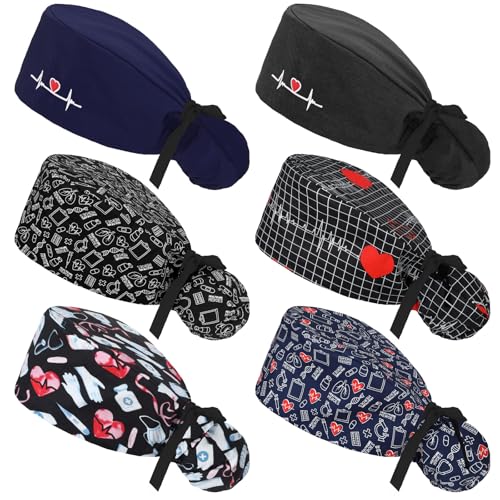 Image of Honoson 6 Pcs Scrub Caps Women with Buttons