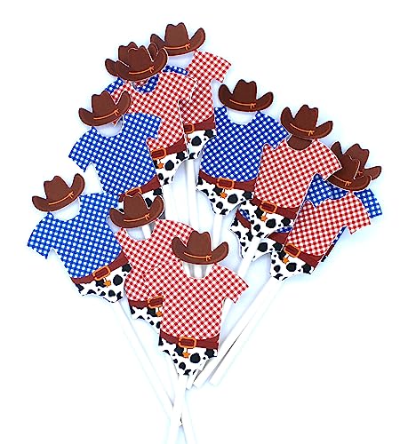 Cowboy Baby Shower Cupcake Toppers 12 Pcs, Onesie Cake Picks,Western Baby Shower, Birthday Party Decorations Supplies, Rodeo Themed #TOP3