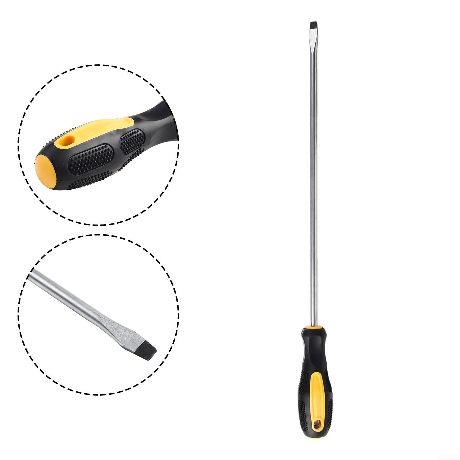 Tournevis plat de 30,5 cm de long avec pointe magnétique pour diverses applications (tournevis fendu)