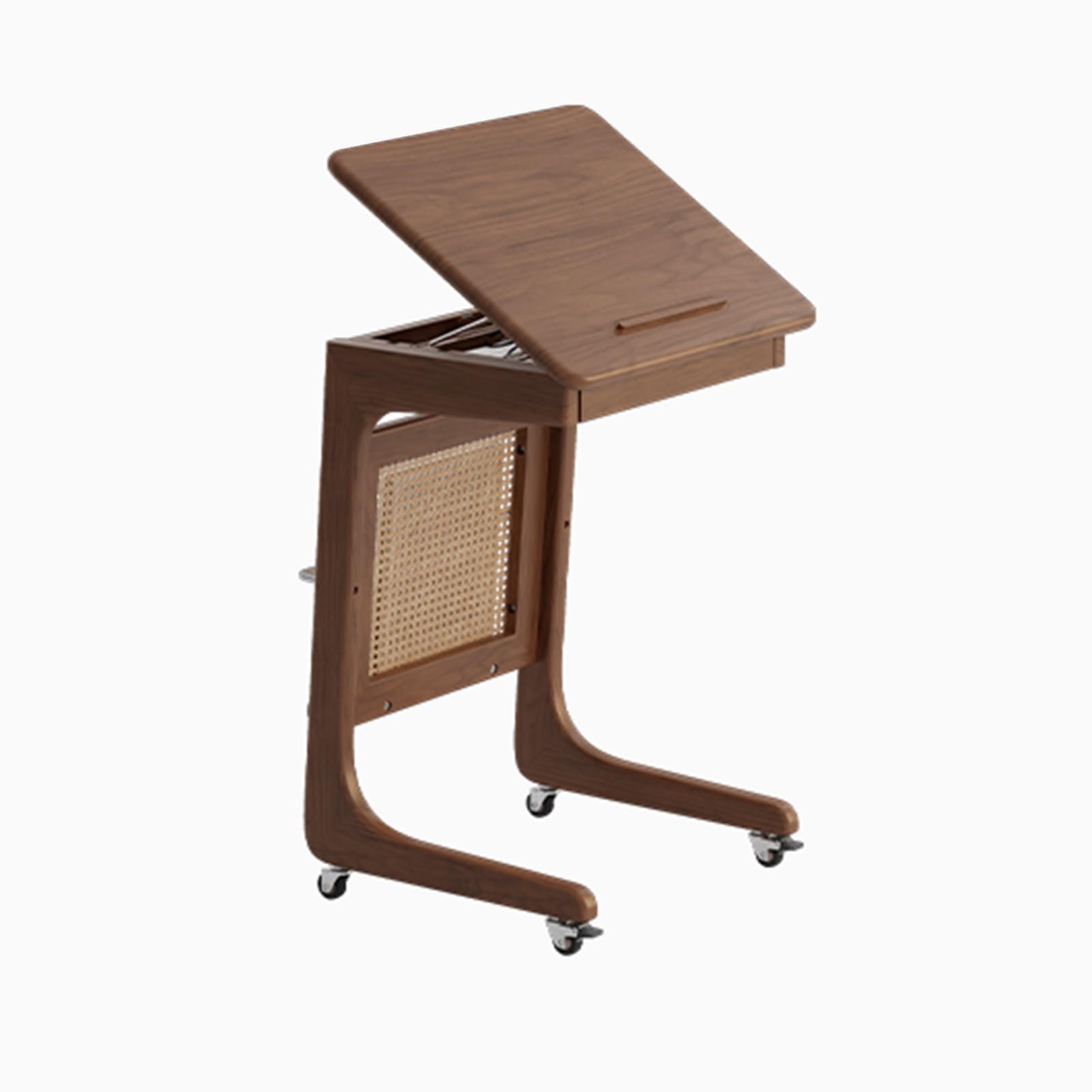 Mesa auxiliar decorativa de nogal con soporte inferior para robot
