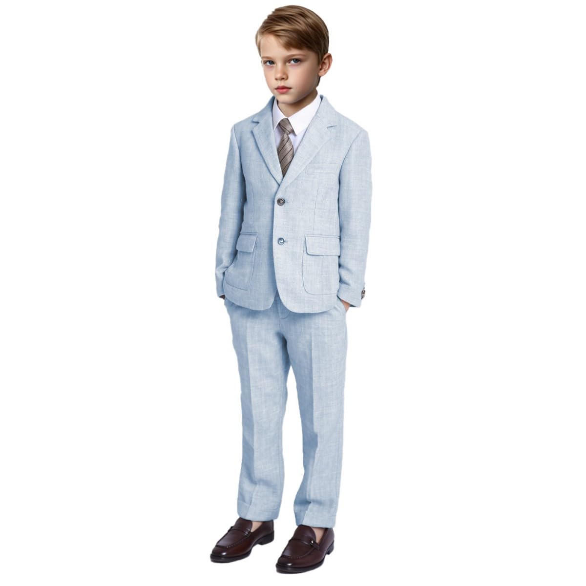 Jungen-Smokinganzug aus Leinen, 2-teilig, Jacke, Hose, formelles Anzug-Set, zweireihiger Anzug für Jungen, Hochzeit