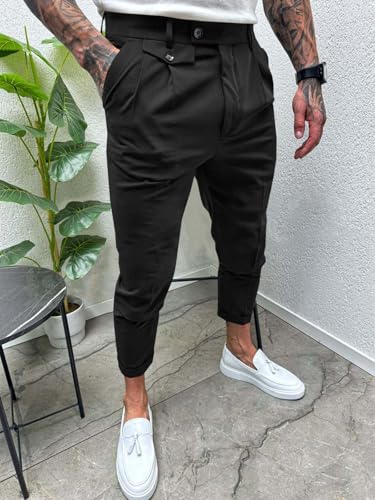 Runcati Mens Slim Fit Dress Pants Pleated Front Skinny Stretch Business Suit Trousers Classic Tapered Work Slacks3