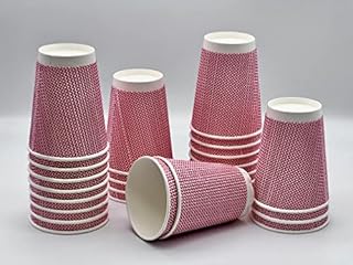 HOT BARGAINS, 100 x Disposable Coffee Cups Size 12oz / 360ml Leak Proof Triple Layered Recyclable Paper Cups for Hot and Cold Drinks Takeaway Cups - 100 X 12oz Cups Only (RED & White)