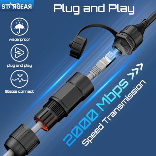 STARGEAR Starlink Flat High Performance Extension to RJ45 Cable, Ethernet Adapter for Starlink Flat High Performance 22AWG, Waterproof SPX RJ45 Coupler with End Caps (2 Pack) - Thumbnail 6