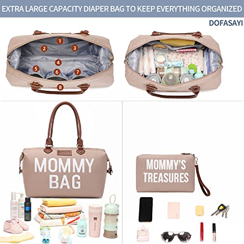 Dofasayi Mommy Bag For Hospital, Diaper Bag Tote With Changing Pad, Pouches, Straps, Stroller Hook, Multifunction Hospital Bags For Labor And Delivery, Large Travel Tote Bag For Boys, Girls, Khaki #TOP2