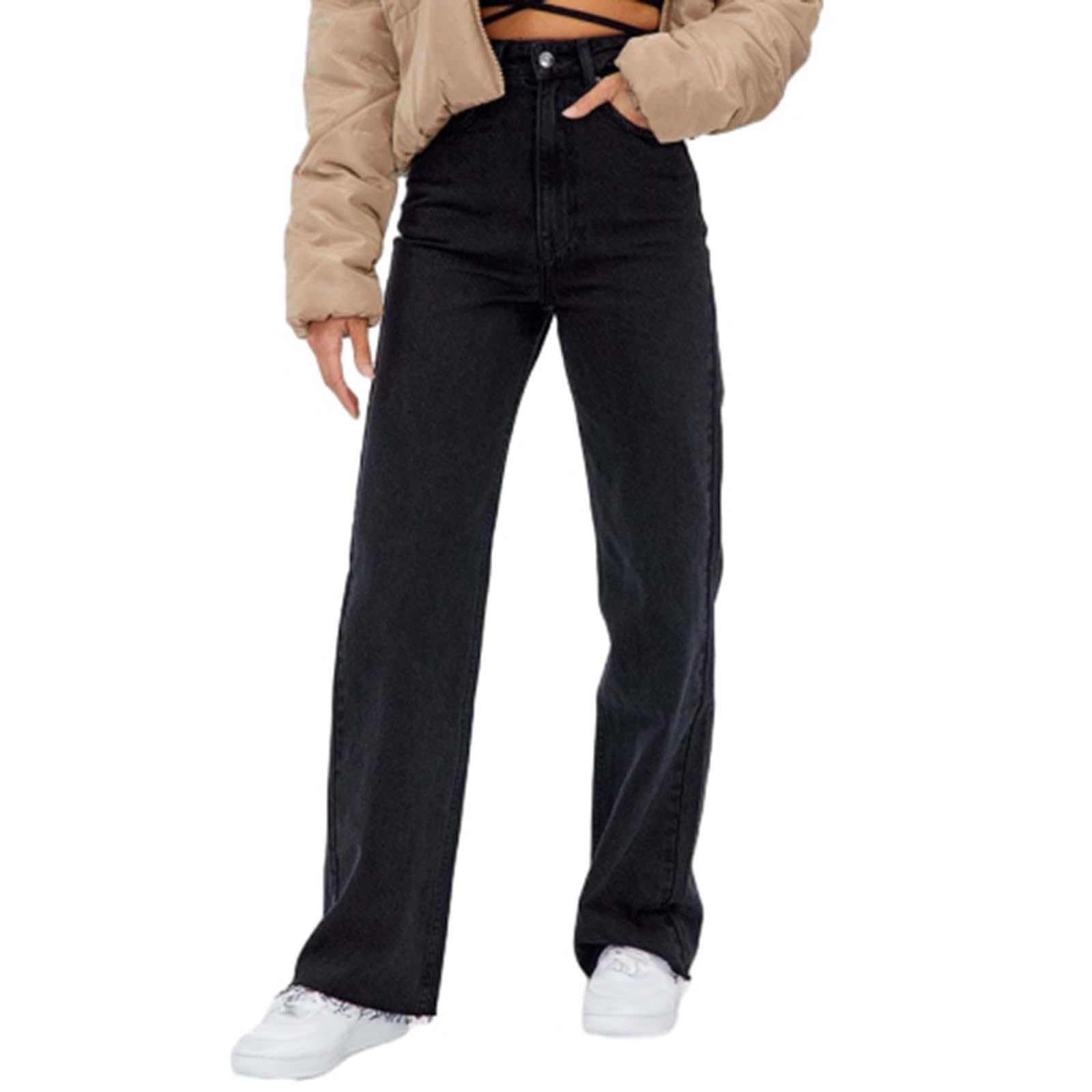 Damskie Jeansy Baggy z Szerokimi Nogawkami I Wysokim Stanem Luźne Typu Boyfriend Jeans Spodnie Jeansowe Y2K z Lat 90. Czarne Proste Jeansy dla Kobiet Spodnie Jeansowe Typu Mom Jeans dla Kobie