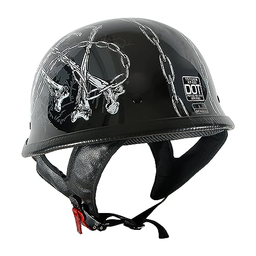 1Storm Novelty Motorcycle Half Face Helmet Open German Style DOT Approved: HKY602 Chain Skull - Thumbnail 7