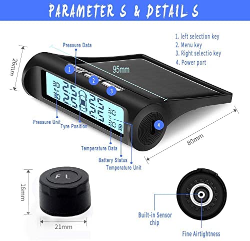 B-Qtech-Solar-Power-Tire-Pressure-Monitoring-System-TPMS-Tire-Monitor-with-4-External-Sensors-0-6Bar87Psi-Real-Time-Pressure-Temperature-Alarm-for-RV-Trailer-Pickup-Add-2-Additional-Batteries
