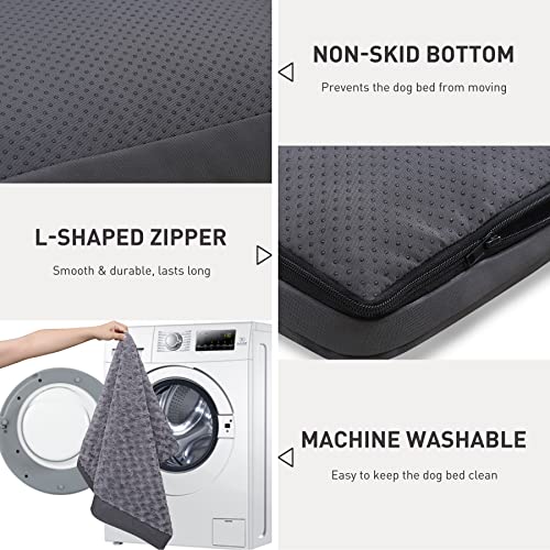 Dog Crate Bed Waterproof Jumbo Dog Beds for Extra Large Pets Rose Velvet Soft Fluffy Washable with Removable Cover & Anti-Slip Bottom, 47 x 29 Inch, Gray by KSIIA - Image 5