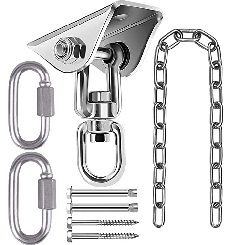 Paittesllly Gancho de Techo Resistente Cadena de extensión para Silla Colgante de 360°, Gancho Giratorio para Techo hasta 450 kg, Soporte para Saco de Boxeo, Acero Inoxidable Columpio