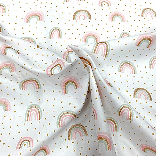 Stoff Baumwollstoff - Webware - Popeline Glitter Rainbow weiß - Regenbogen - Kinderstoff - Meterware ab 50cm x 150cm Cover