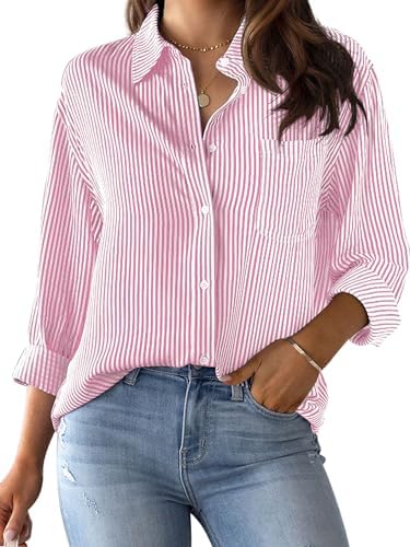 CUNLIN Women's Striped Button Down Shirt - Wrinkle Resistant Regu...