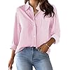 CUNLIN Grade 4 Wrinkle-Resistant Women’s Button Down Shirts Striped Long Sleeve Collared Blouses Tops with Pocket