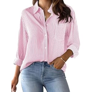 CUNLIN Grade 4 Wrinkle-Resistant Women’s Button Down Shirts Striped Long Sleeve Collared Blouses Tops with Pocket